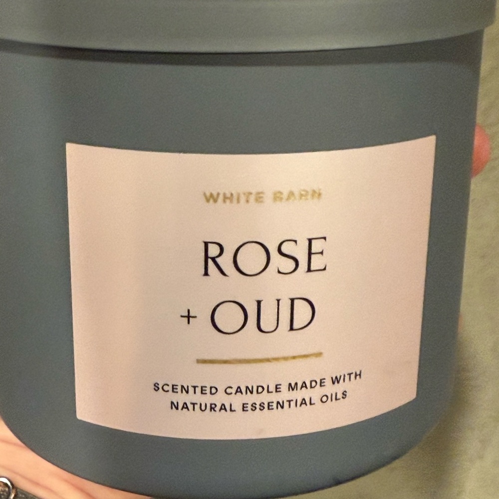 White Barn Rose + Oud Blue Scented Candle
